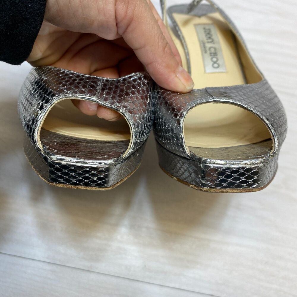 Jimmy Choo Heel Pumps Women's Size 12 Metallic Silver Watersnake Slingback Strap - Picture 6 of 12